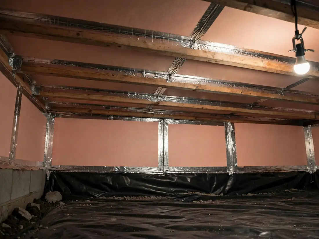 Sealed crawl space walls with rigid insulation boards