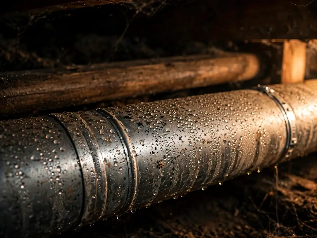 Condensation beading on crawl space ductwork